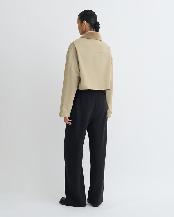 Nanushka Phebe - Cropped Tech Twill And Faux Fur Jacket - Pebble/Beige