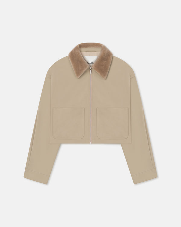 Nanushka Phebe - Cropped Tech Twill And Faux Fur Jacket - Pebble/Beige