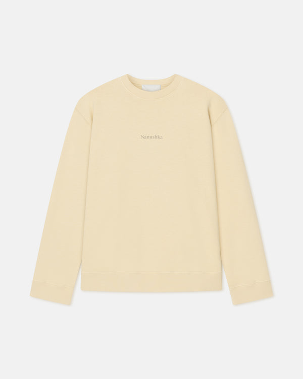 nanushka Remy - Printed Cotton-Fleece Sweatshirt - Creme/Black/Gingerbread Hear