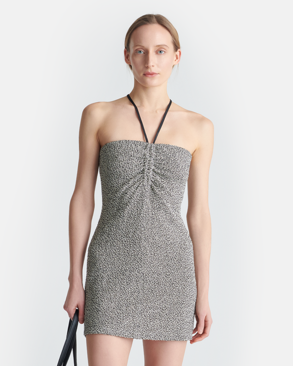 Nanushka Rois - Loopback Cotton Mini Dress - Black/Creme Mouline