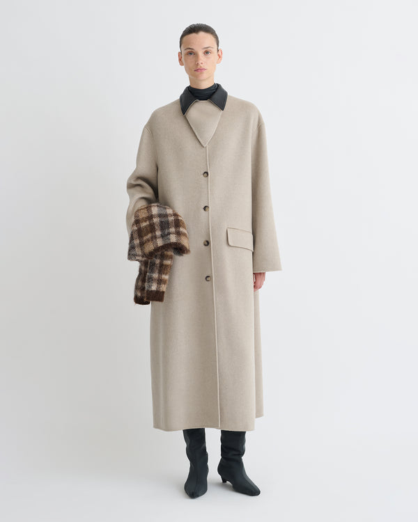 Nanushka Rowina - Double Wool/Regen Leather Coat - Stone/Black