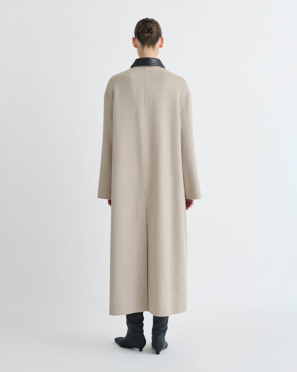 Nanushka Rowina - Double Wool/Regen Leather Coat - Stone/Black