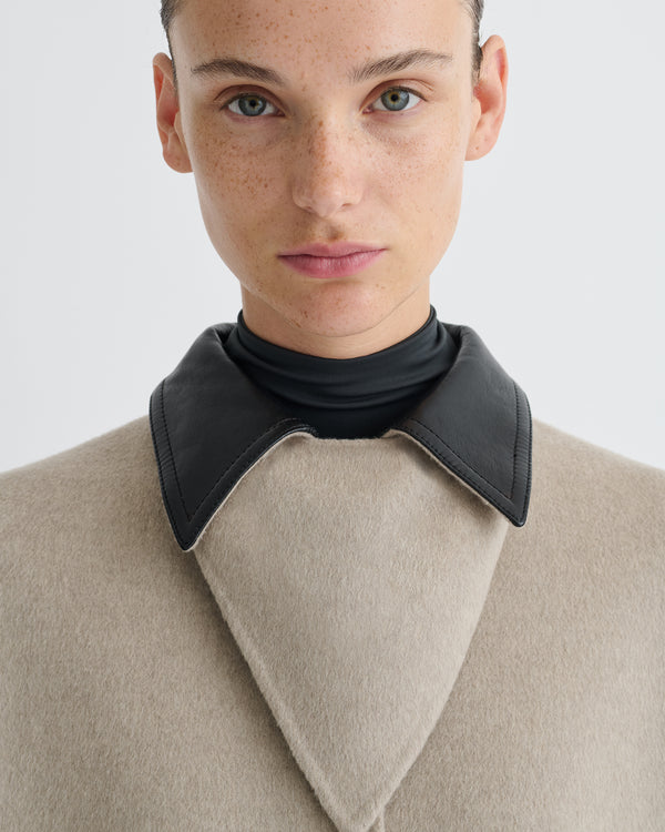 Nanushka Rowina - Double Wool/Regen Leather Coat - Stone/Black