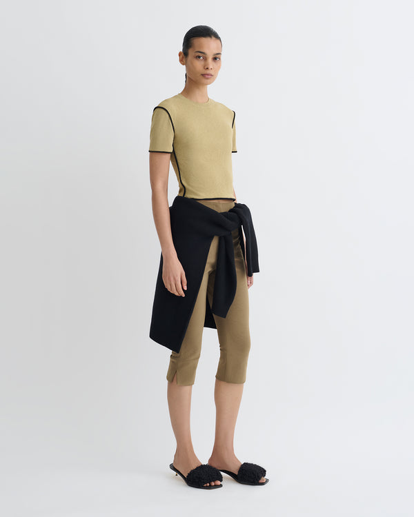 Nanushka Sabelle - Cropped Mesh Jersey T-Shirt - Sand/Anthracite