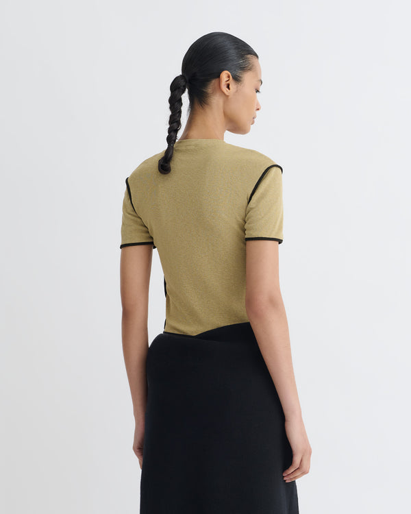 Nanushka Sabelle - Cropped Mesh Jersey T-Shirt - Sand/Anthracite