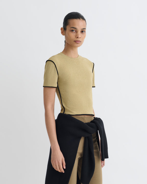 nanushka Sabelle - Cropped Mesh Jersey T-Shirt - Sand/Anthracite
