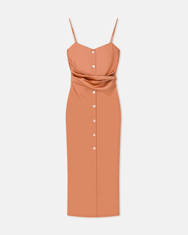 Nanushka Sayan - Draped Slip Satin Midi Dress - Apricot