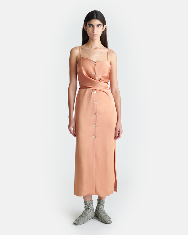 nanushka Sayan - Draped Slip Satin Midi Dress - Apricot