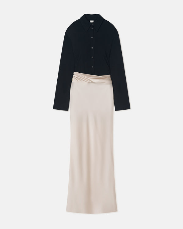 Nanushka Scylla - Mesh Jersey And Slip Satin Dress - Creme/Black