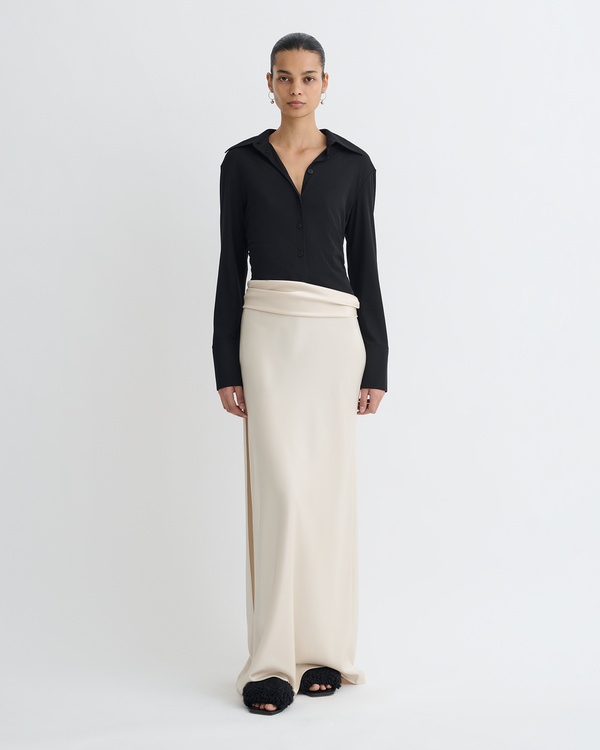 nanushka Scylla - Mesh Jersey and Slip Satin Dress - Creme/Black