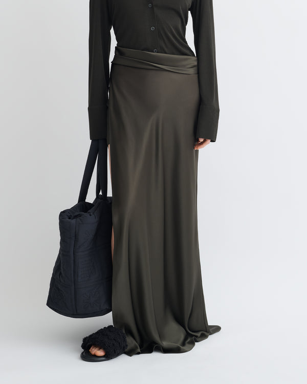 Nanushka Scylla - Mesh Jersey And Slip Satin Dress - Dark Green/Anthracite