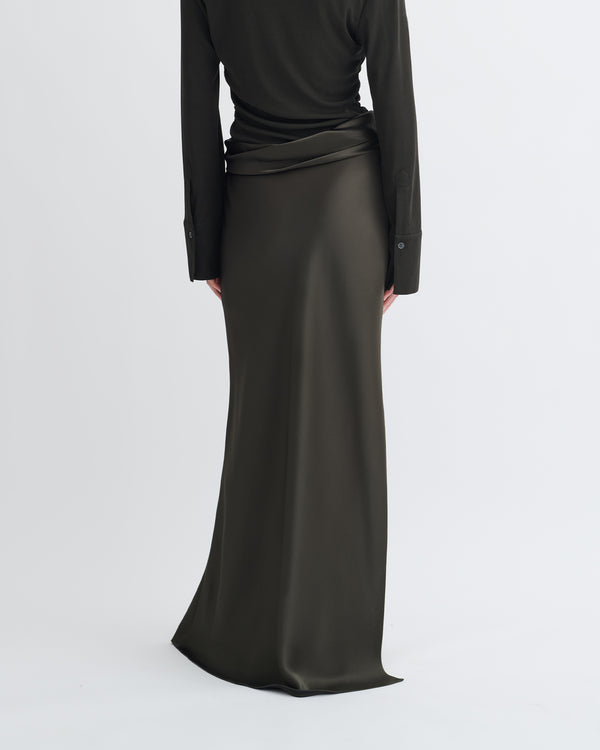 Nanushka Scylla - Mesh Jersey And Slip Satin Dress - Dark Green/Anthracite