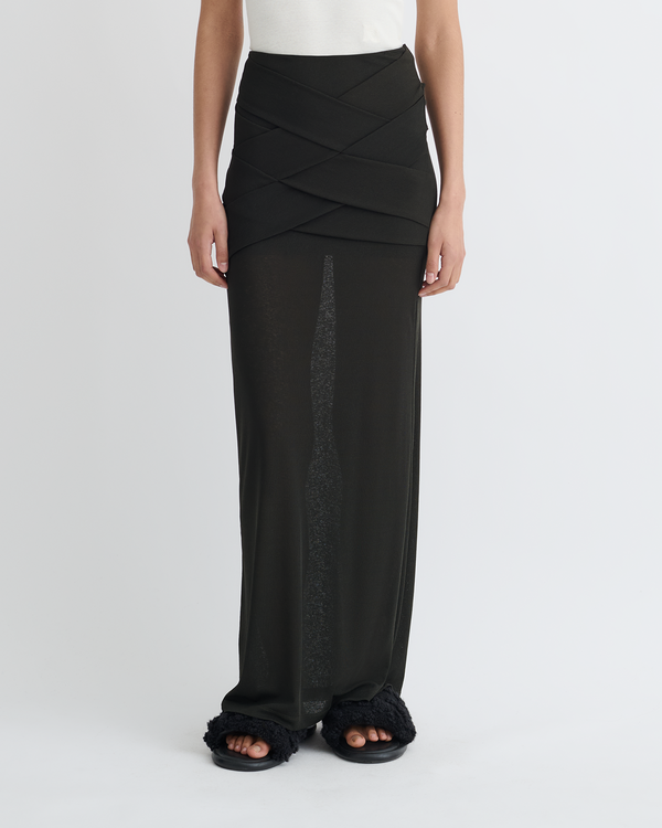 Nanushka Shanda - Draped Mesh Jersey Maxi Skirt - Anthracite