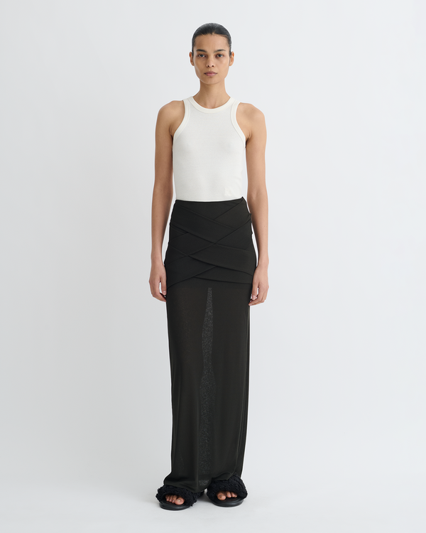 nanushka Shanda - Draped Mesh Jersey Maxi Skirt - Anthracite