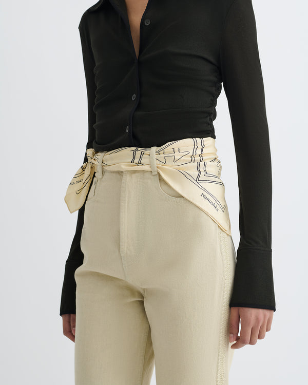 Nanushka Shoul - Printed Silk Scarf - Symbol Argyle Creme/Black