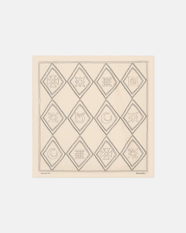 nanushka Shoul - Printed Silk Scarf - Symbol Argyle Creme/Black