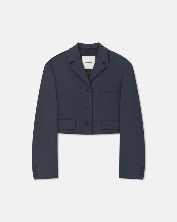 Nanushka Sinead - Cropped Paper Jersey Blazer - Dusty Blue