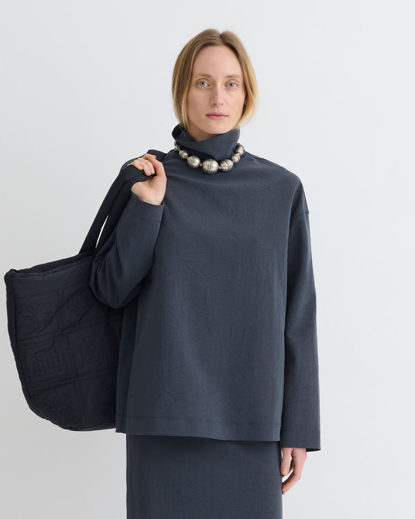 nanushka Sitara - Paper Jersey Turtleneck Top - Dusty Blue