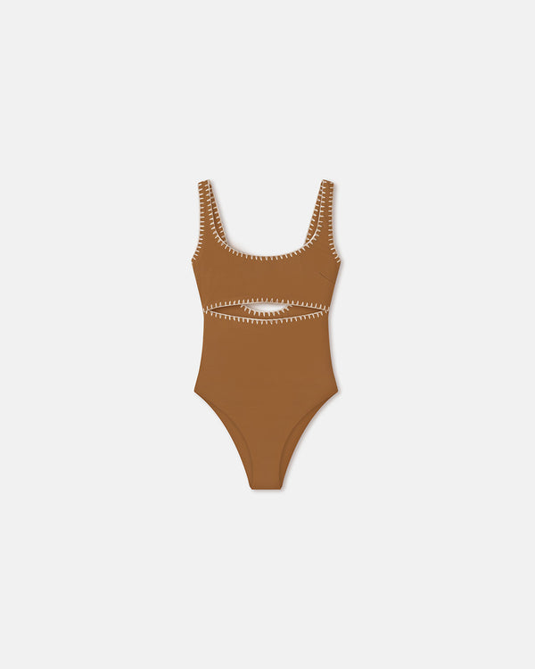 nanushka Sorena - Crocheted Cut-Out Swimsuit - Brown/Creme