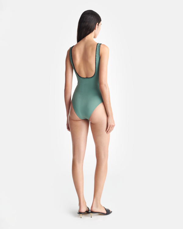 Nanushka Sorena - Crocheted Cut-Out Swimsuit - Sea Green/Black