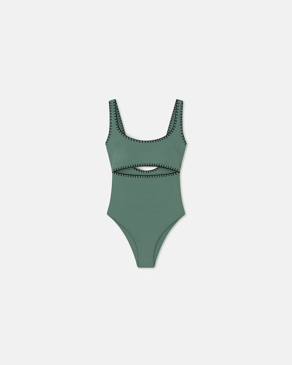 nanushka Sorena - Crocheted Cut-Out Swimsuit - Sea Green/Black