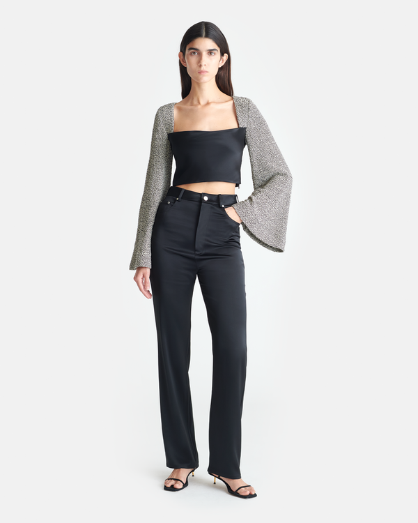 Nanushka Tasula - Slip Satin And Loopback Cotton Top - Black/Mouline