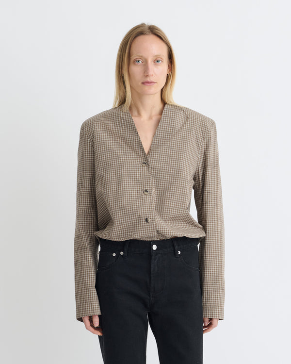 Nanushka Tristin - Checked Shirting Shirt - Brown/Creme