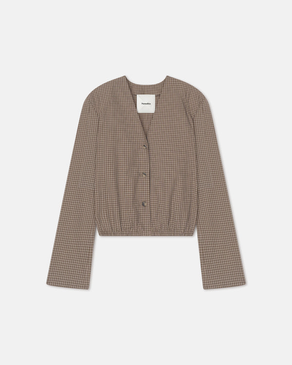 nanushka Tristin - Checked Shirting Shirt - Brown/Creme