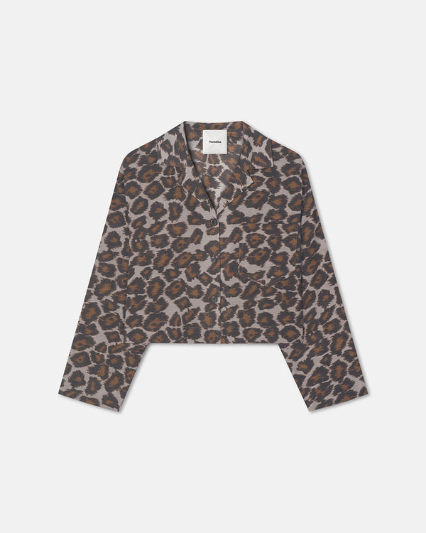 Nanushka Vally - Cropped Cotton Voile Shirt - Crayon Ocelot