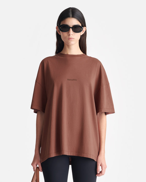 Nanushka Wren - Printed Cotton-Jersey T-Shirt - Rust/Poppyseed Cake