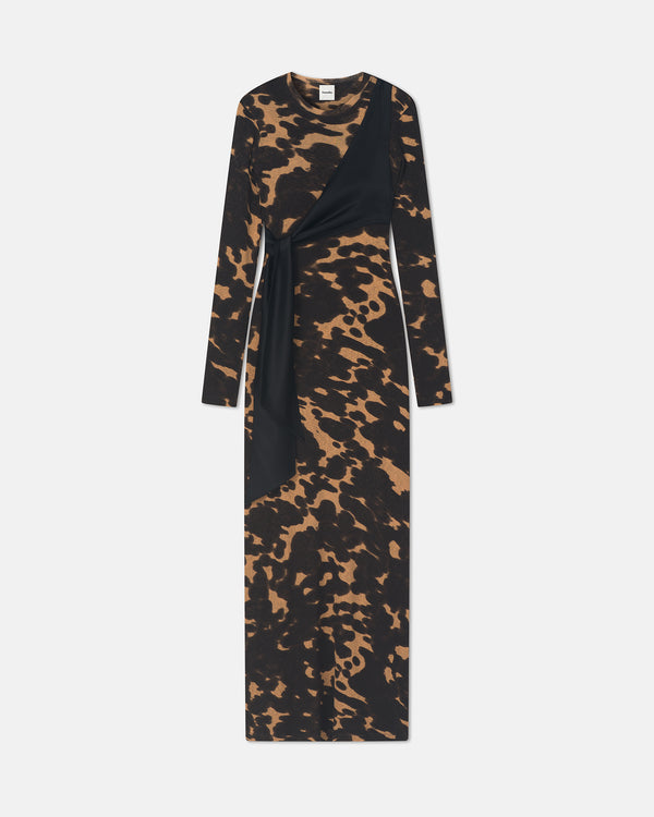 nanushka Yura - Mesh Jersey/Slip Satin Long Dress - Midnight Mocha Apricot/Blac