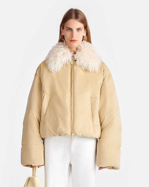 Nanushka Zacharie - Alt-Suede And Faux-Fur Jacket - Beige/Creme