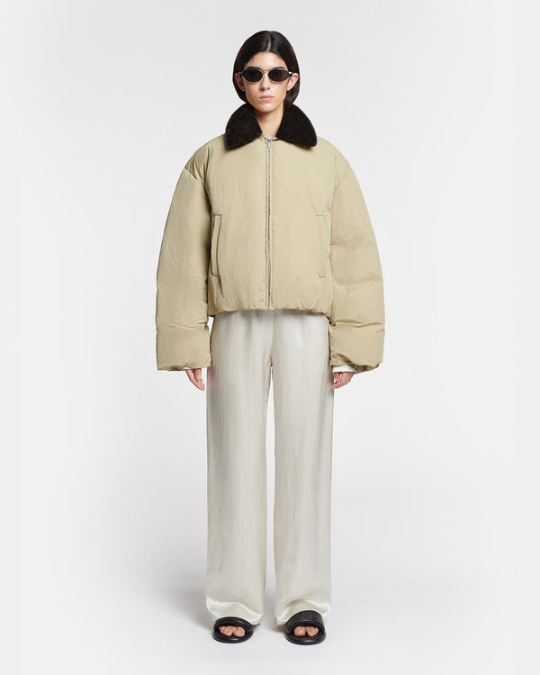 Nanushka Zacharie - Faux Fur And Tech Nylon Jacket - Sage/Black