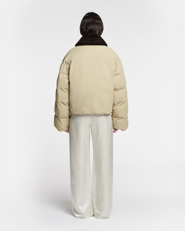 Nanushka Zacharie - Faux Fur And Tech Nylon Jacket - Sage/Black