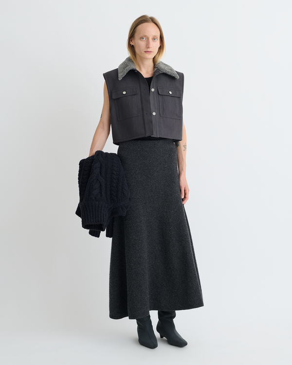 Nanushka Zalina - Wax Cotton And Faux Shearling Vest - Graphite