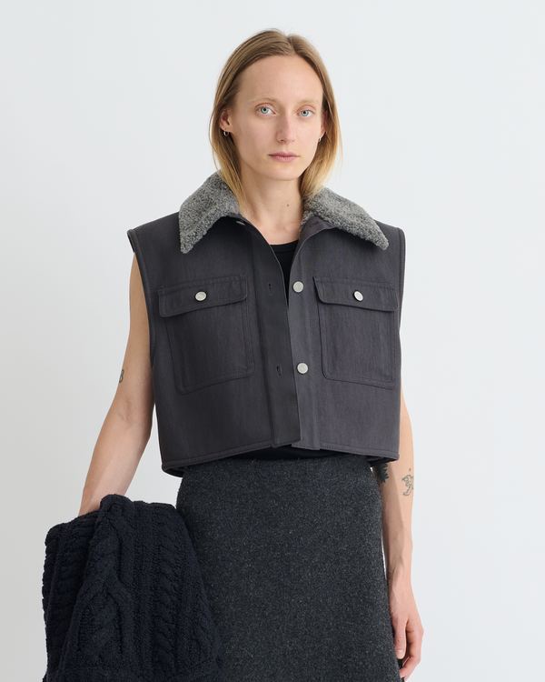 Nanushka Zalina - Wax Cotton And Faux Shearling Vest - Graphite