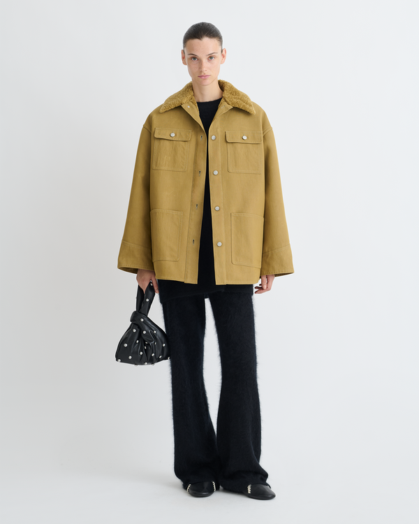 Nanushka Zonta - Wax Cotton And Faux Shearling Jacket - Yellow Khaki