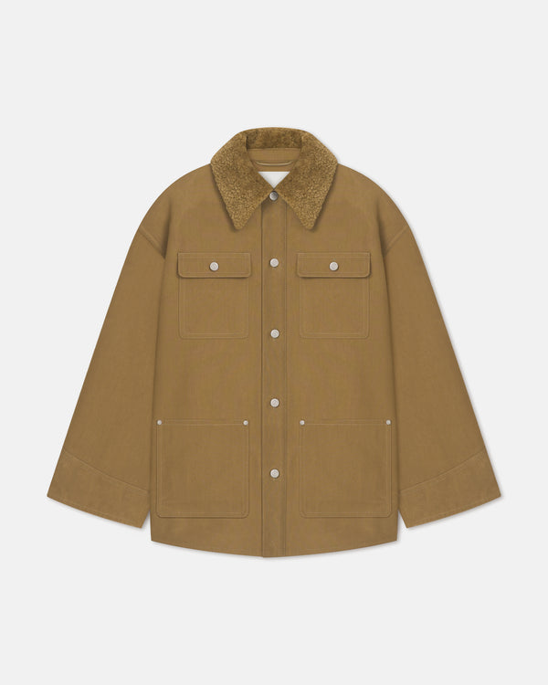 nanushka Zonta - Wax Cotton and Faux Shearling Jacket - Yellow Khaki