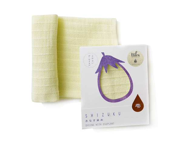 nat 2 Fukuroya thies 1856 ® x Fukuroya Shizuku Gauze Wash Towel natural dyed eggplant balmy yellow