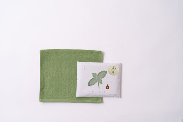 Nat 2 Fukuroya Thies 1856 ® X Fukuroya Shizuku Guest & Face Towel Natural Dyed Basil Green