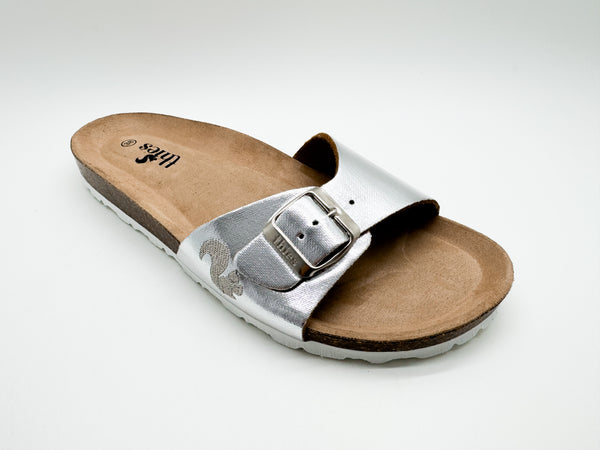 Nat 2 Thies Thies 1856 ® Rec Shine Strap Sandal Vegan Silver