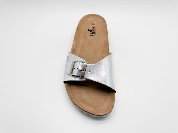 Nat 2 Thies Thies 1856 ® Rec Shine Strap Sandal Vegan Silver
