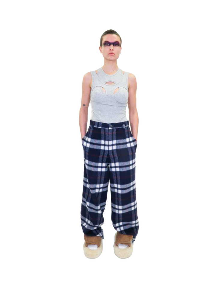 Natasha Zinko Checked Wool Trousers With Heart Pockets