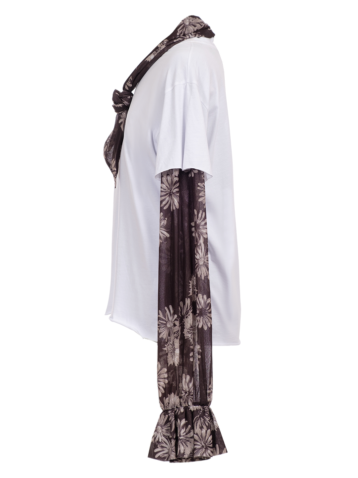 Natasha Zinko Combo Floral Print T-Shirt Pussy Bow Blouse