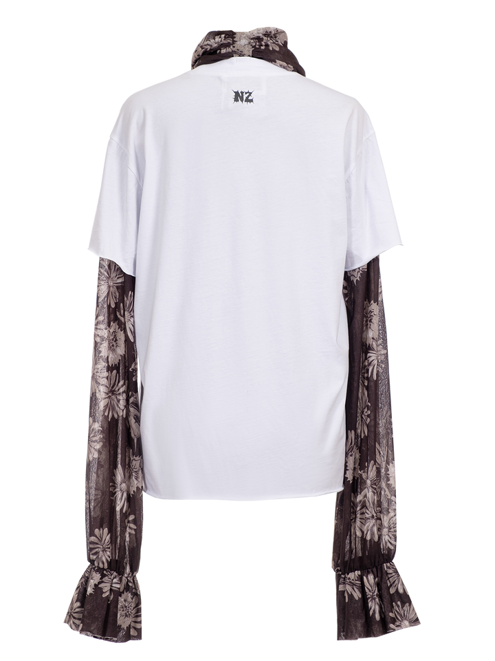 Natasha Zinko Combo Floral Print T-Shirt Pussy Bow Blouse