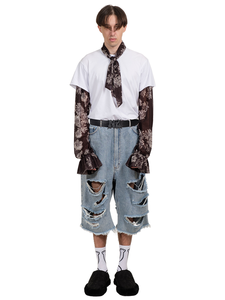 Natasha Zinko Combo Floral Print T-Shirt Pussy Bow Blouse