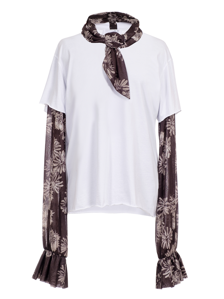 natasha zinko Combo Floral Print T-Shirt Pussy Bow Blouse