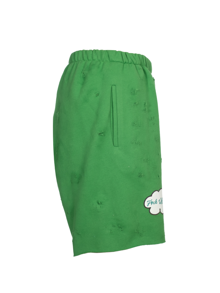 Natasha Zinko Distressed 'F*ck Off Thursday' Jogging Shorts