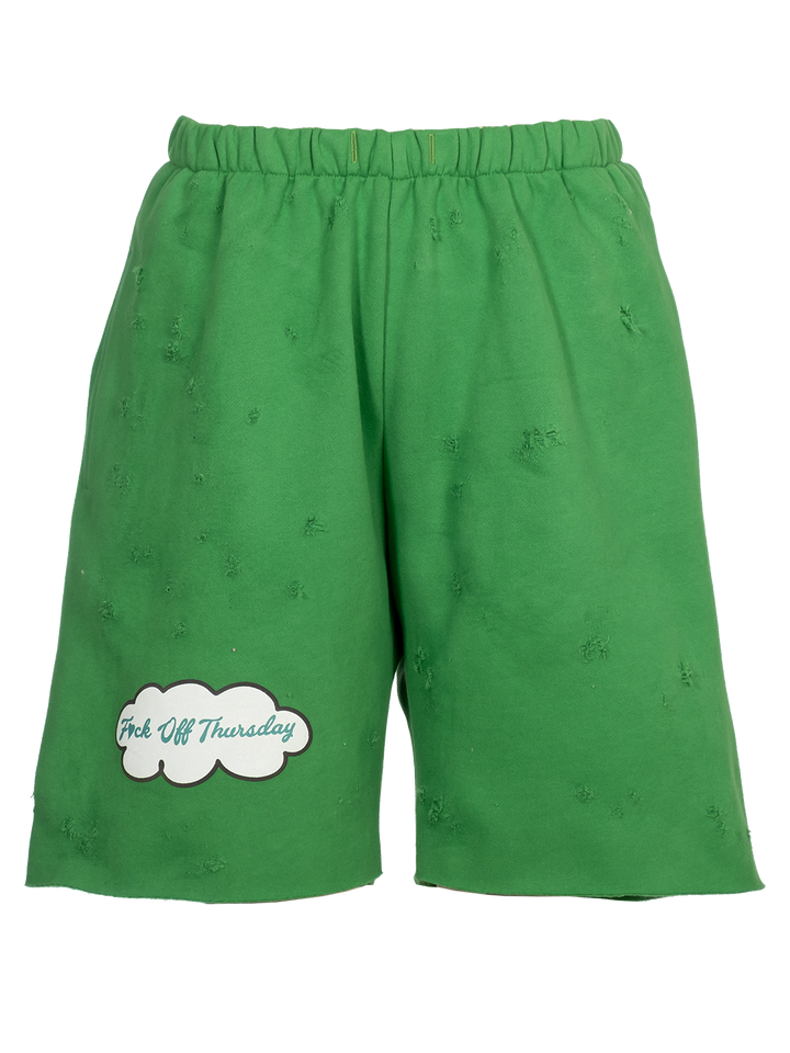 Natasha Zinko Distressed 'F*ck Off Thursday' Jogging Shorts