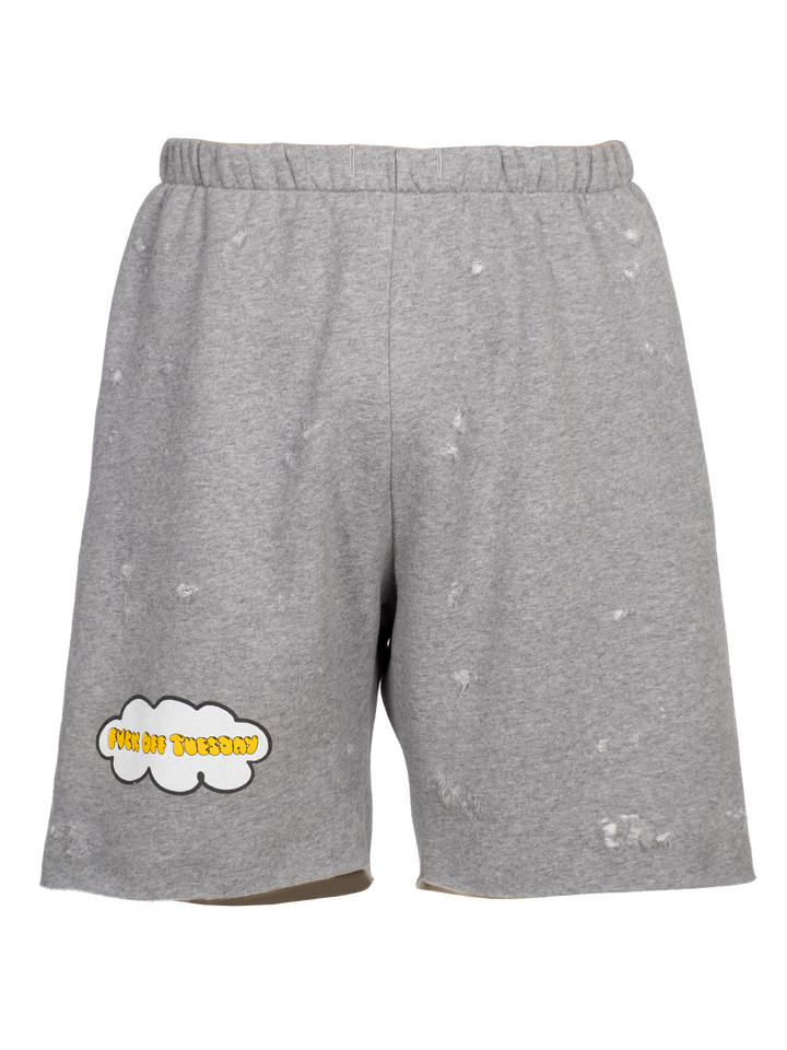 natasha zinko Distressed 'F*ck Off Tuesday' Jogging Shorts